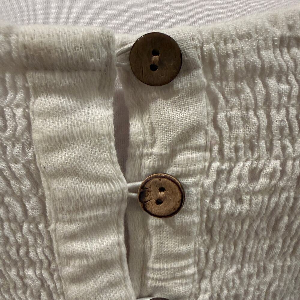 Free People White Picnic Mini Dress Cotton Smocked Puff Sleeve Coquette Cottage - Picture 5 of 9